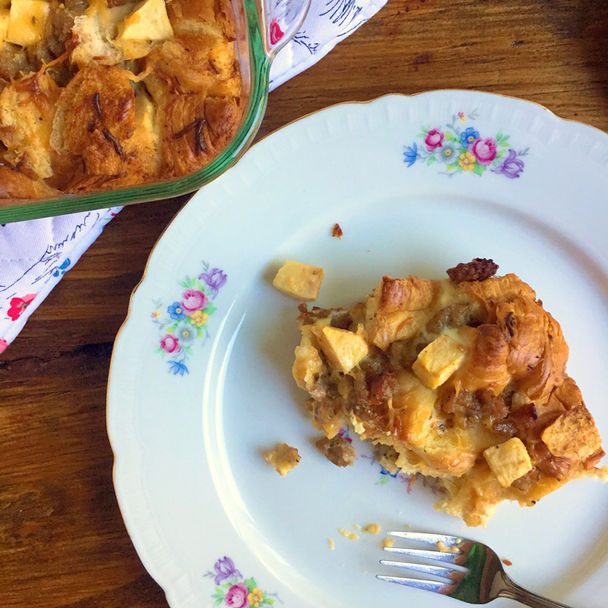 Maple, Apple, Cheddar Croissant Bake