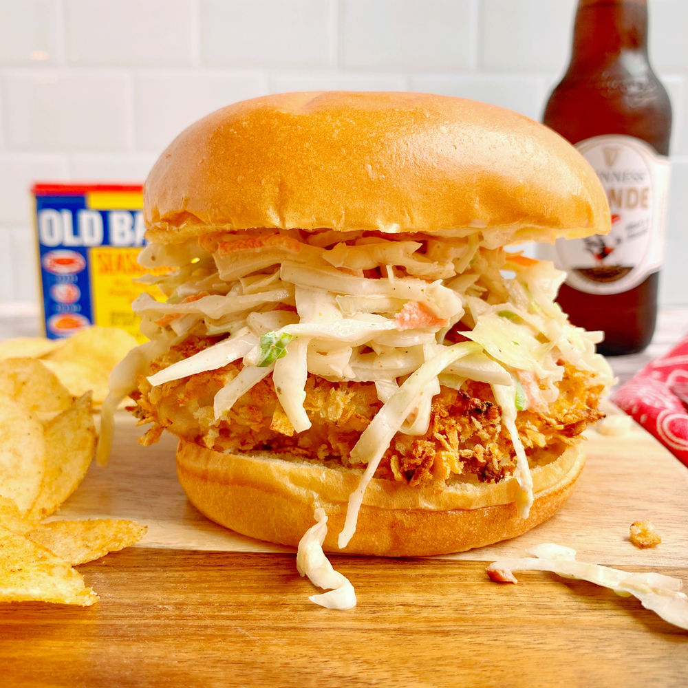 Oven Fried Chicken Sandwich with Old Bay Slaw