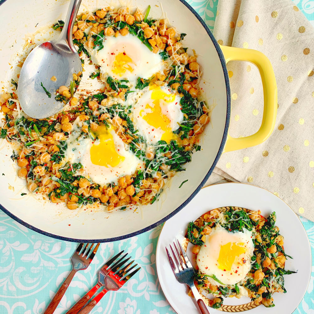Spinach, Chickpea, and Egg Skillet