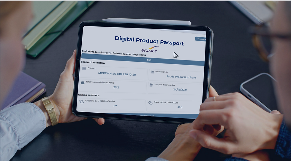 A snapshot of Eramet's Digital Product Passport, powered by Tilkal