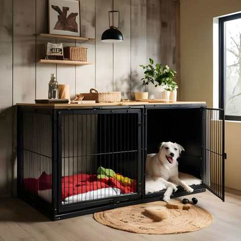 Evdeki Kafesinde Yatan Mutlu ve Huzurlu Bir Köpek