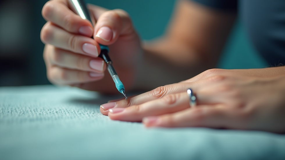 Close-up view of a nail technician applying gel polish