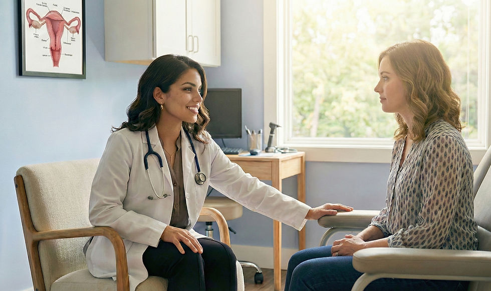 Healthcare professional explaining the liquid-based cytology procedure to a patient at Centrolab Medellín.