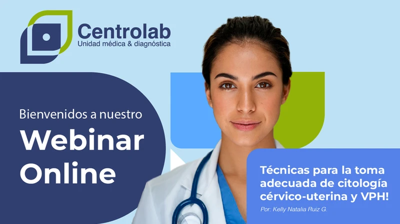 Portada de invitación al webinar sobre Técnicas para la toma adecuada de citología cérvico-uterina 