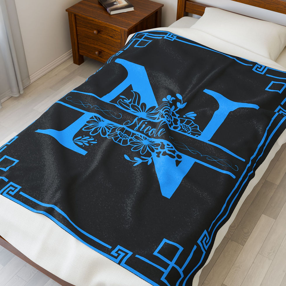 Thumbnail: Personalized Monogram Velveteen Plush Blanket Floral 'N' Initial Design