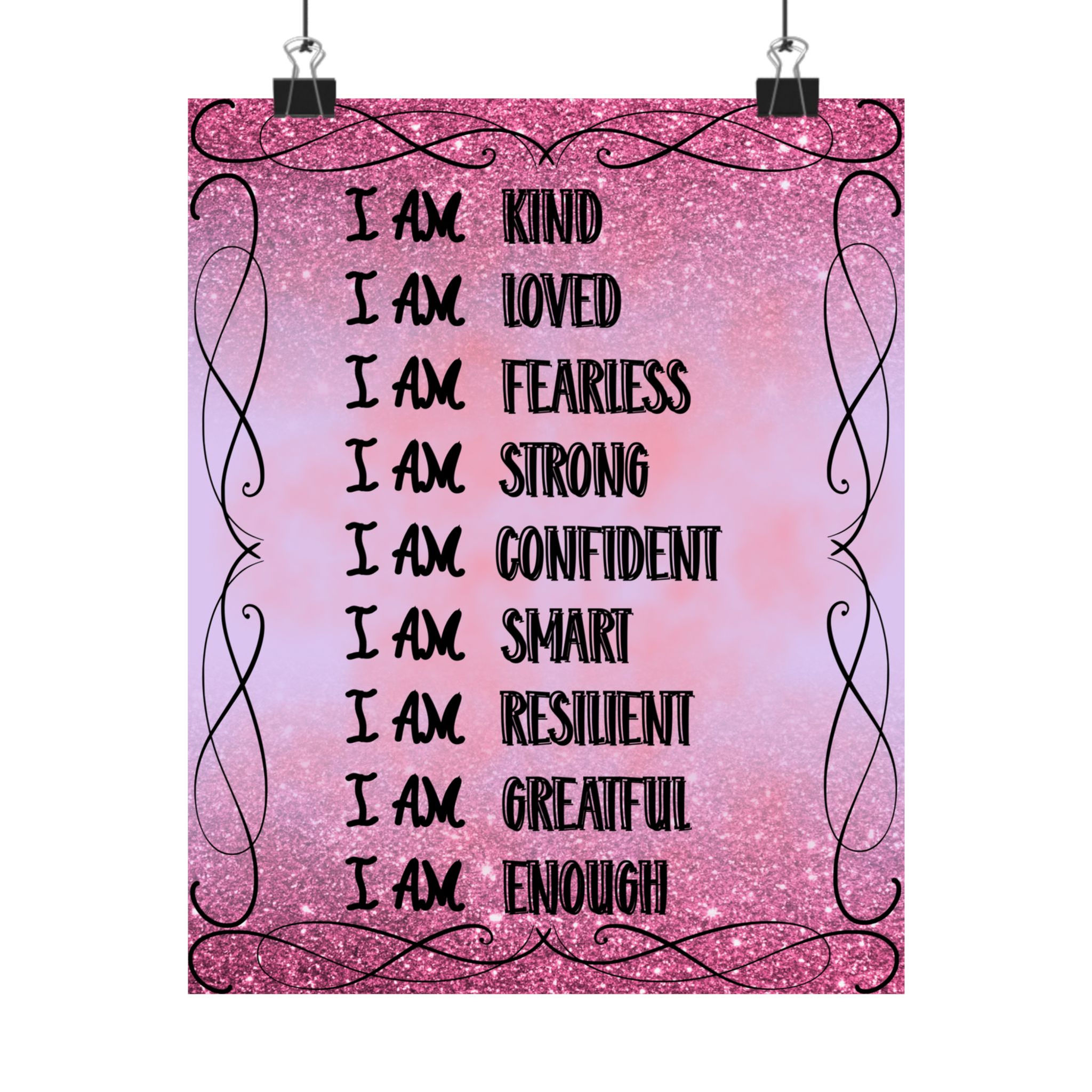 Inspirational 'I Am' Affirmations Poster Matte Vertical Motivational Wall Art