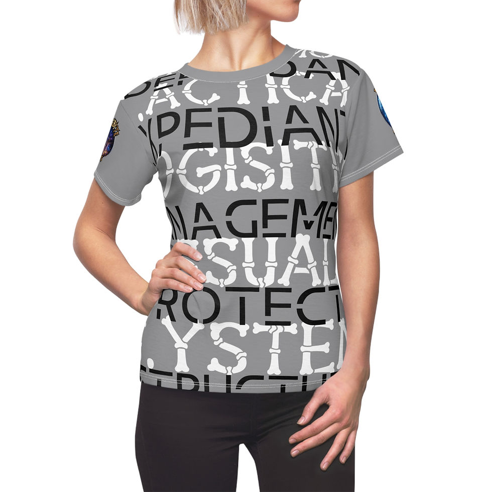 Thumbnail: Women's Cut & Sew Tee — Gray Text Pattern All-Over Print