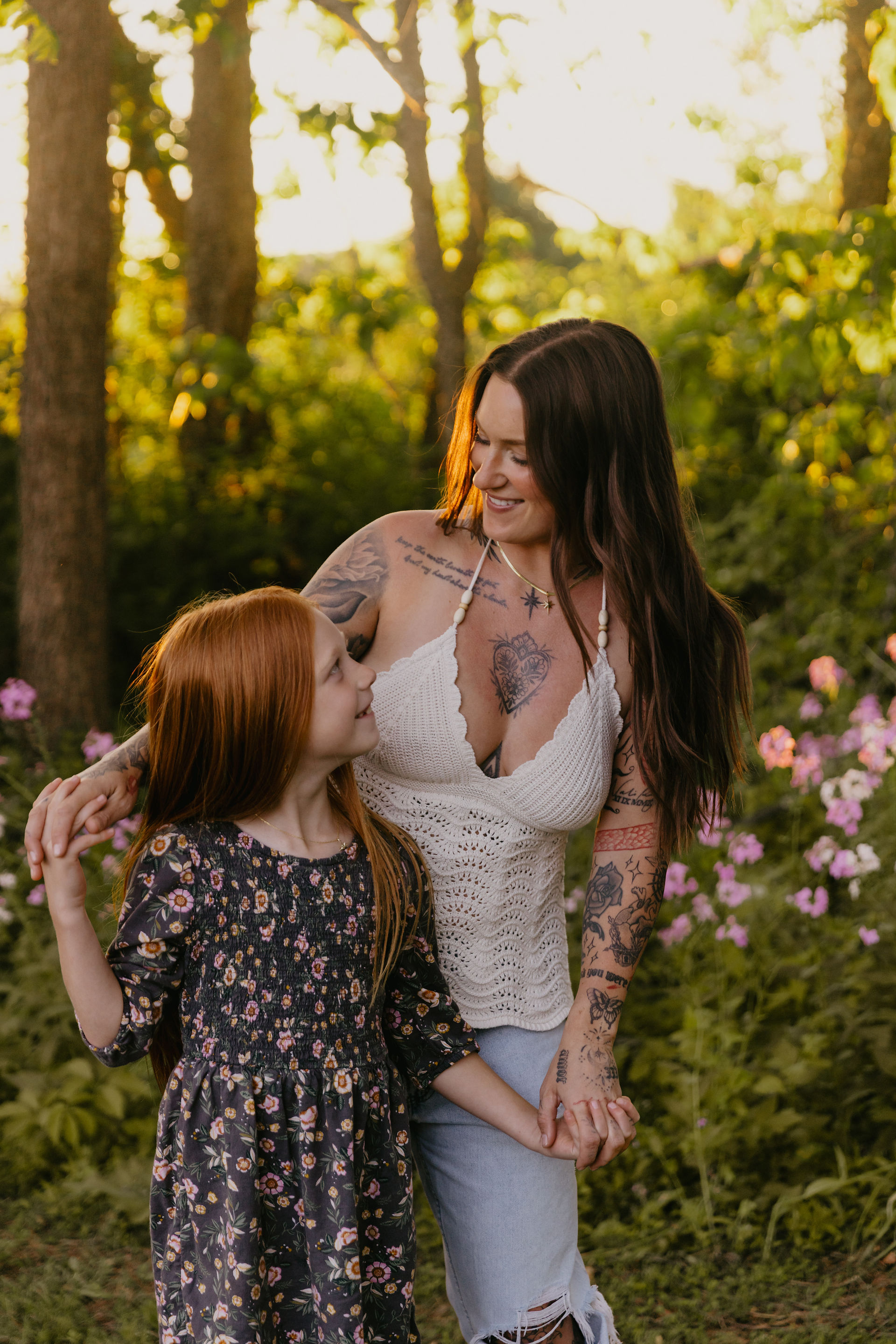 Mom and daughter in Pennsylvania woods during a family phot session