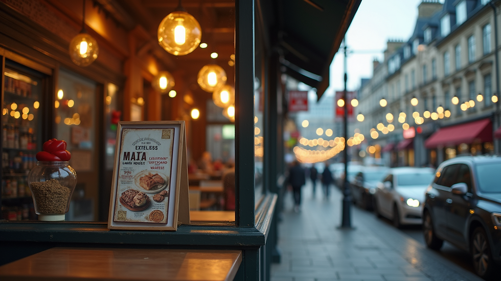 Eye-level view of a restaurant's marketing materials