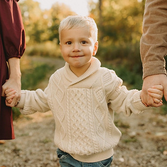 Boy holding parents hands