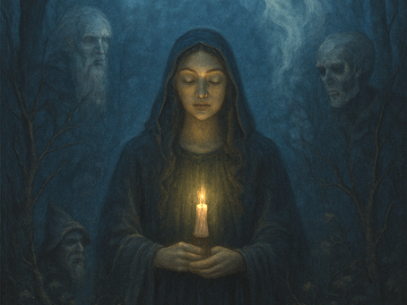 Frau mit Kerze bereitet sich auf die Rauhnächte vor.