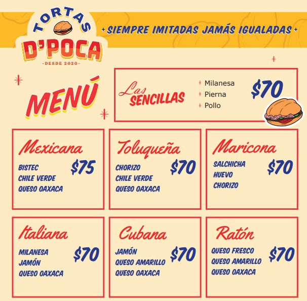 Menú TORTAS DPOCA