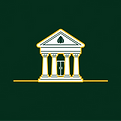 a bank with dark green background and ye