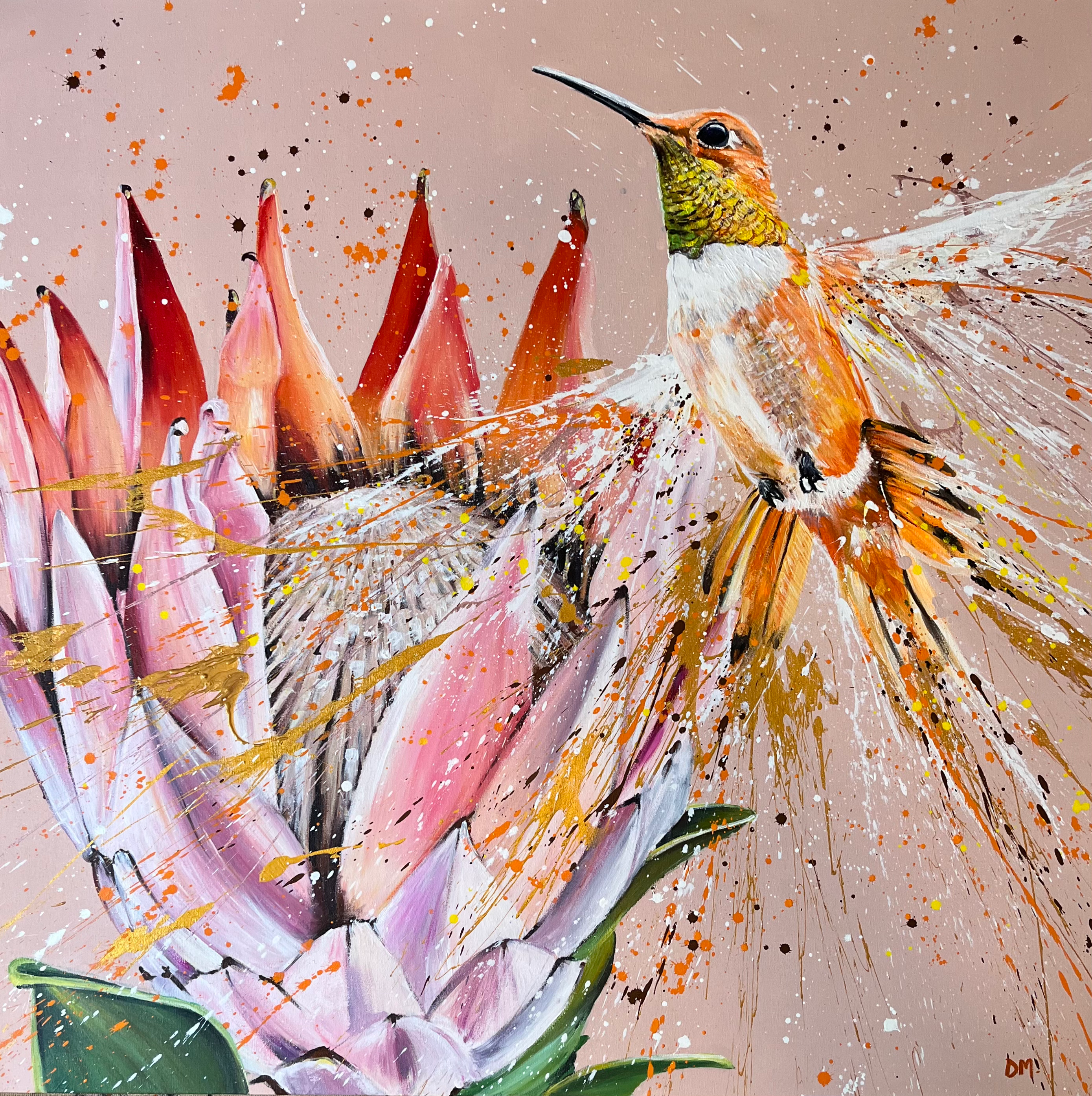 HUMMINGBIRD & PROTEA $ 2700 USD | R45 000 ZAR | 1.2m x 1.2m