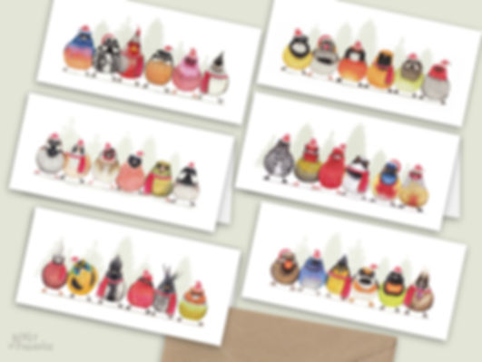6x Kerstvogeltjes Kaarten, Set, Kerstkaarten