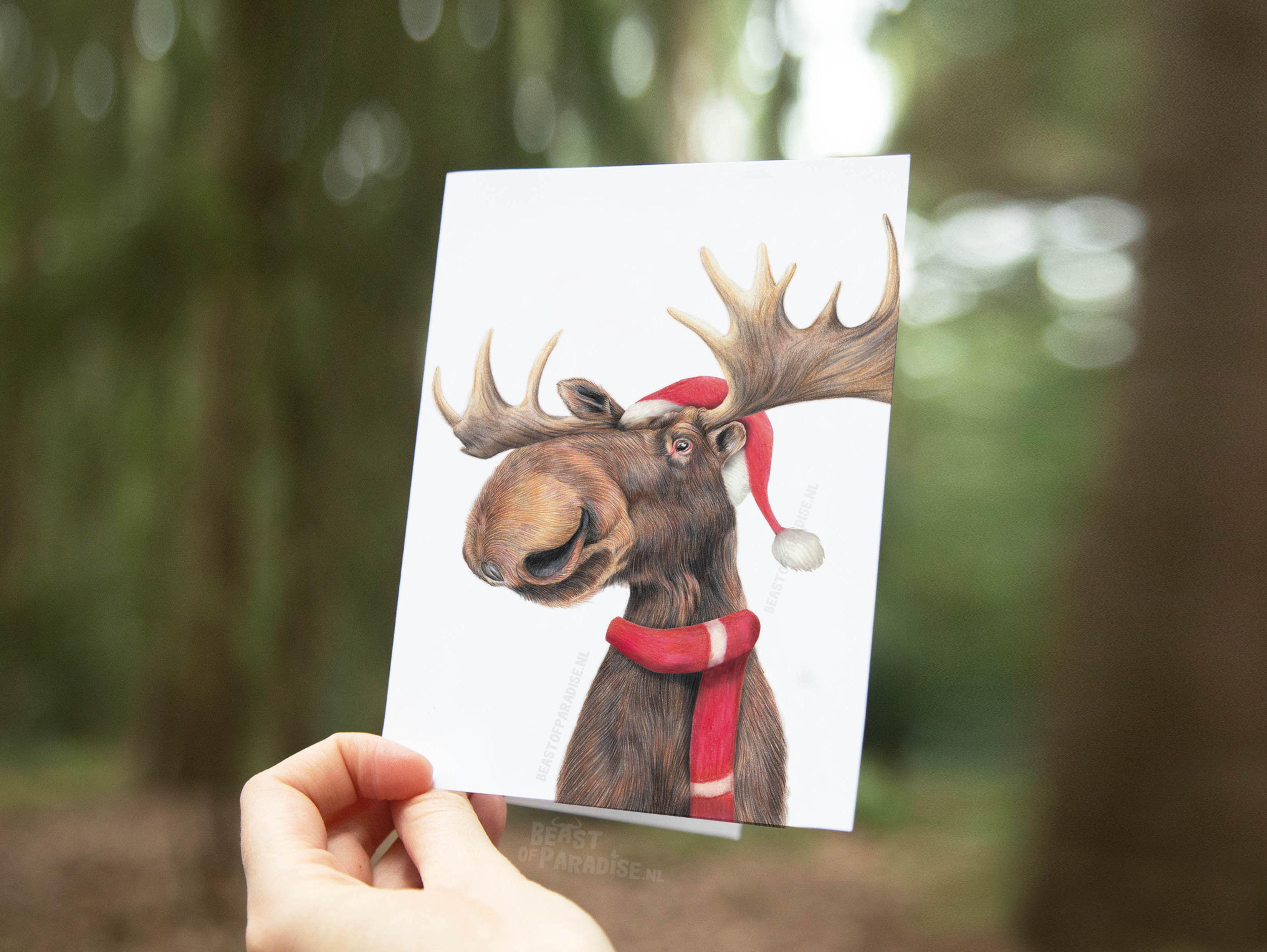 Eland met Kerstmuts, Kerstkaart