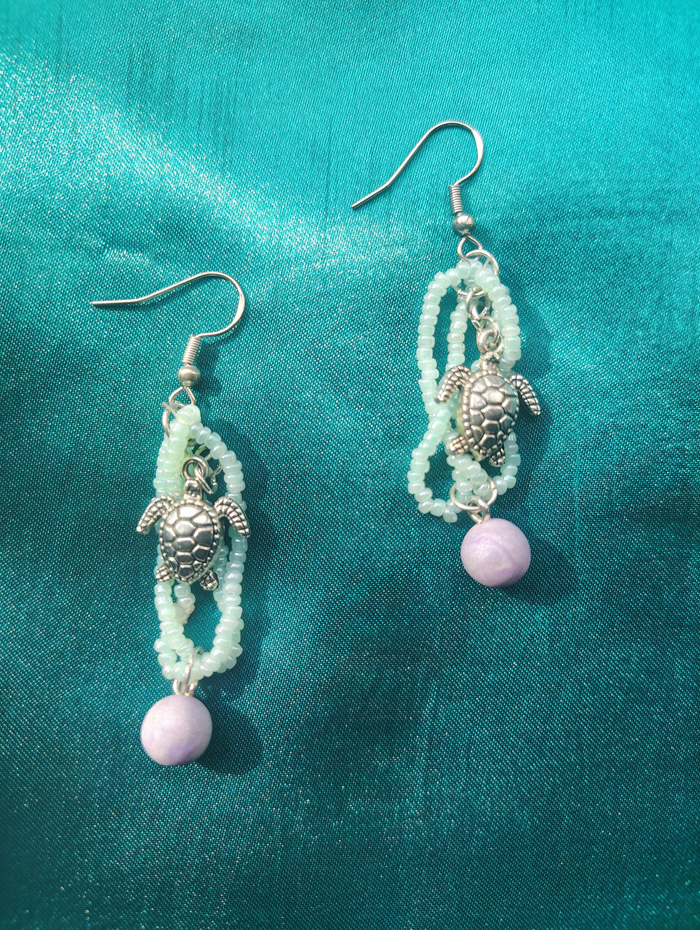 Hand crafted, clay, beaded, hypoallergenic turtle earrings