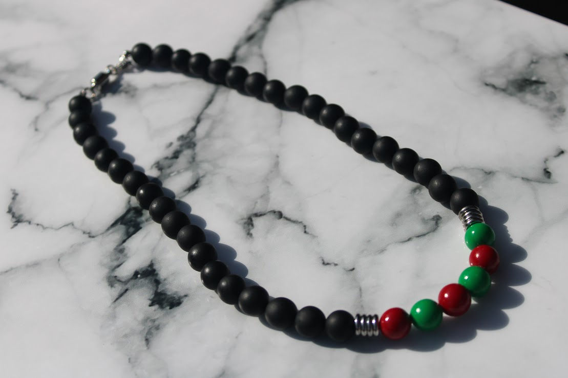 Red black and green necklace necklace polymer clay stainless steel clasp