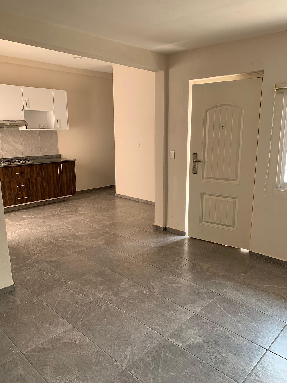 Moderna cocina y entrada de casa en renta