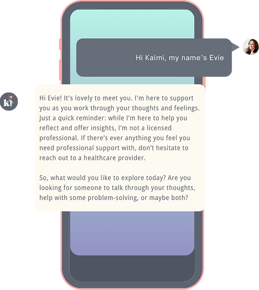Example of Kalmi Lite introductory message with a new user