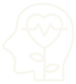 Wellness icon of a head with a heart growing from a flower stem
