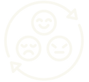 Wellness icon of a revolving circle with 3 emoji faces symbolising happy, angry and sad