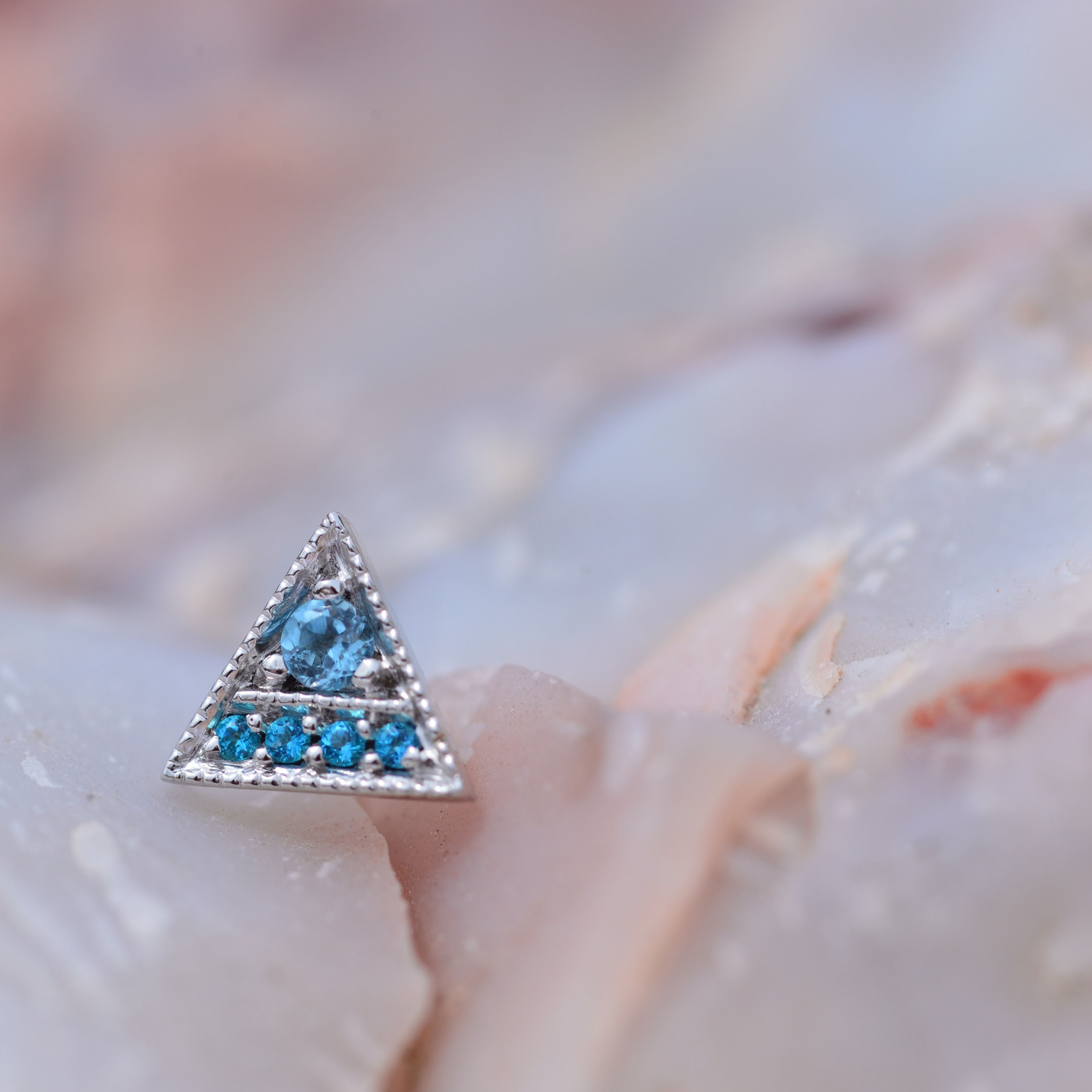 Threadless Endymion Triangle White Gold with Paraiba and Swiss Blue Topaz