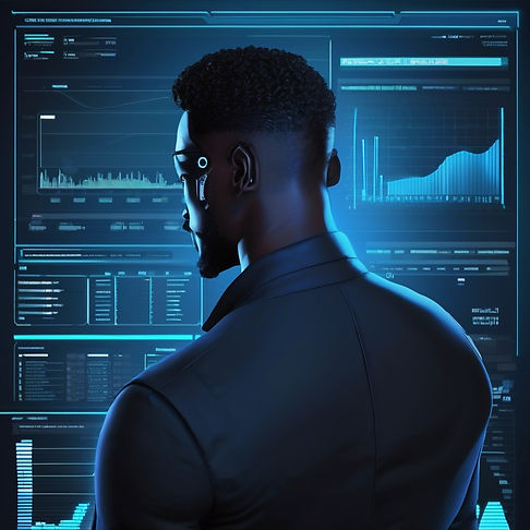 a beautiful tech background with a dark skinned black male (his face to the side or back f