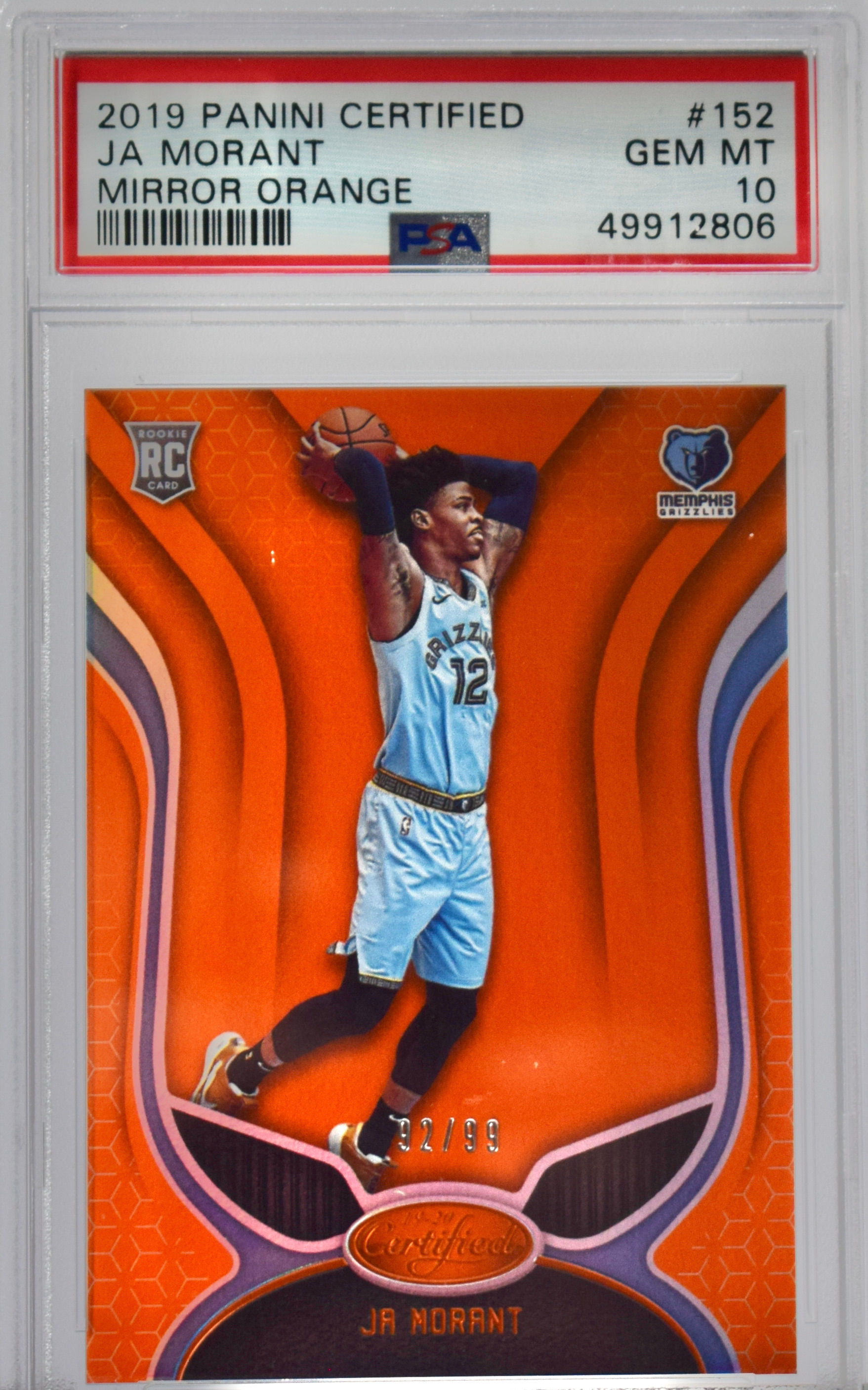 2019 Ja Morant Certified Rookie Mirror Orange /99