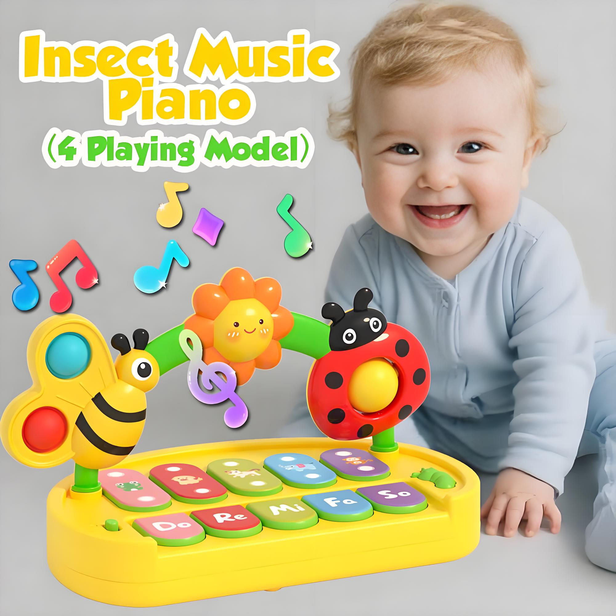 Piano para Bebê de 6 a 12 Meses, Teclado de Insetos com Luzes e Música