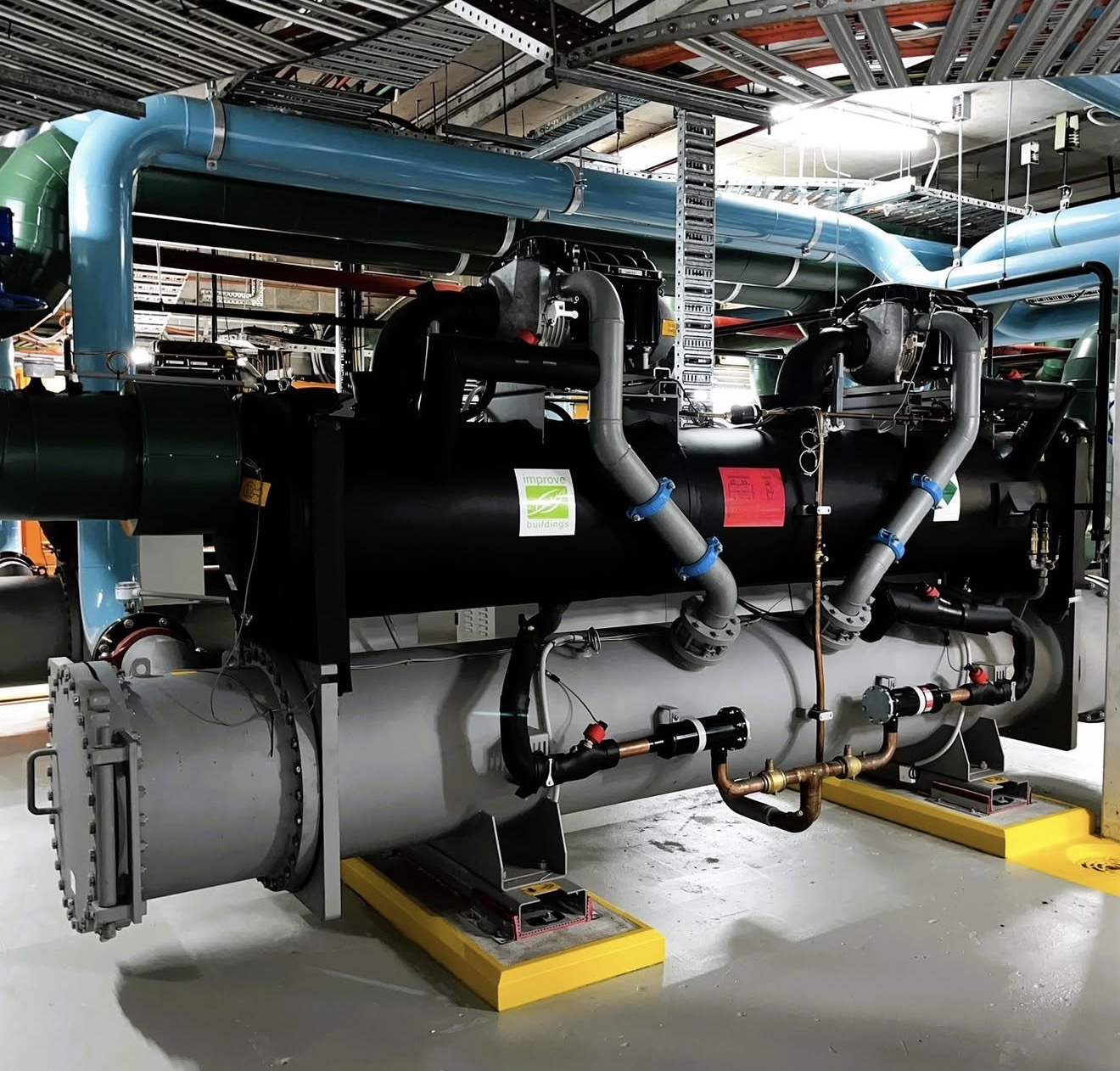 Commercial chiller plant with insulated pipework