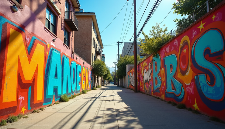 Moda Yeldeğirmeni'nde renkli duvar resimleri, geniş açıdan çekilmiş