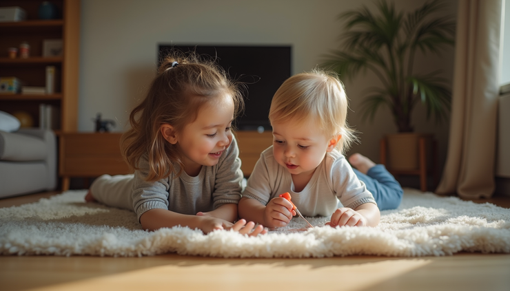 Yüksek açıdan çekilmiş, çocuk ve ebeveyn birlikte oyun oynarken iletişim kuruyor