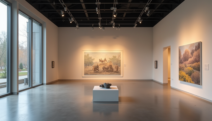 Geniş açı, sanat müzesinde modern sanat eserlerinin sergilenmesi