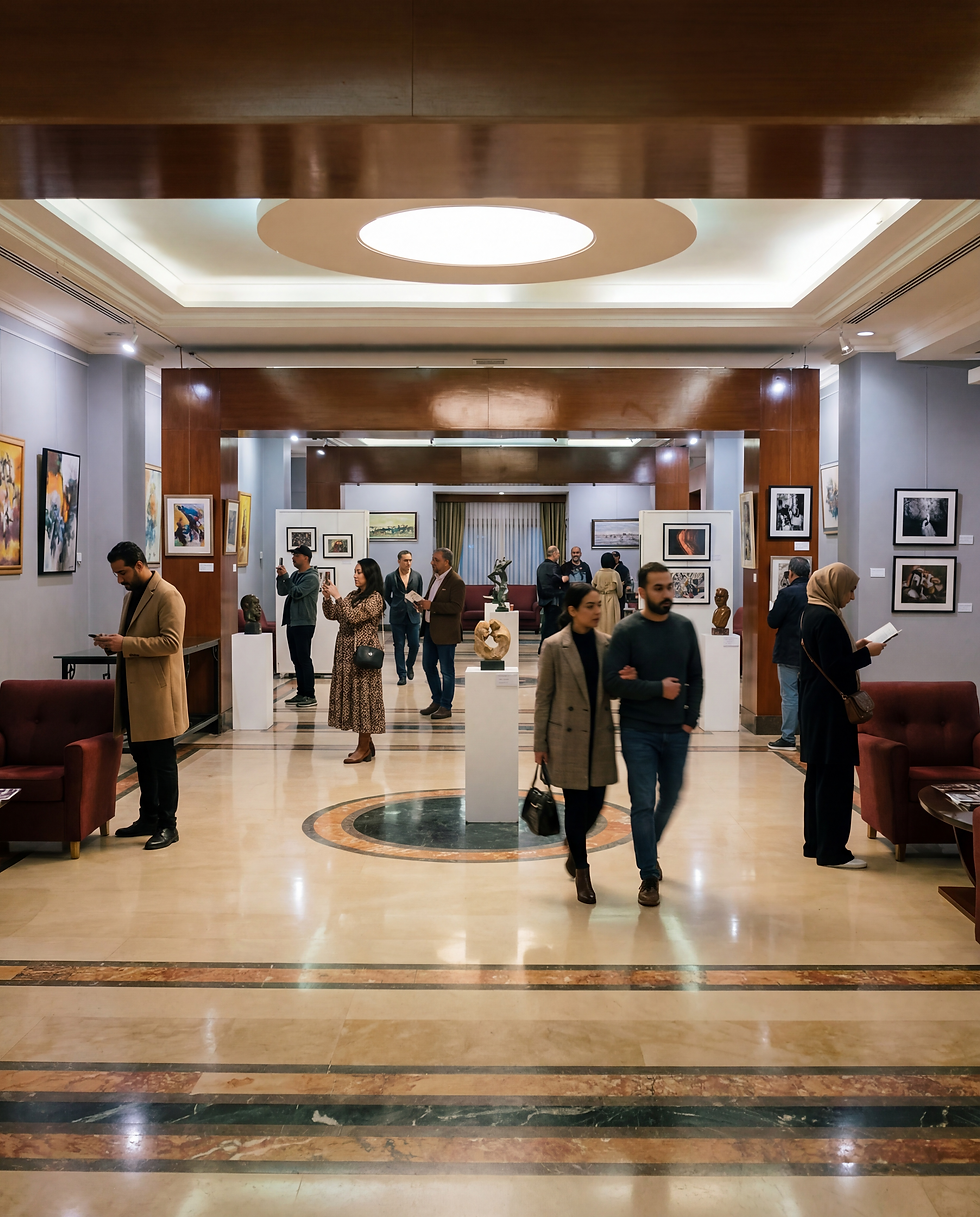 Göz hizasında, sergide yer alan pembe ve kırmızı tonlarda resimlerin detay çekimi