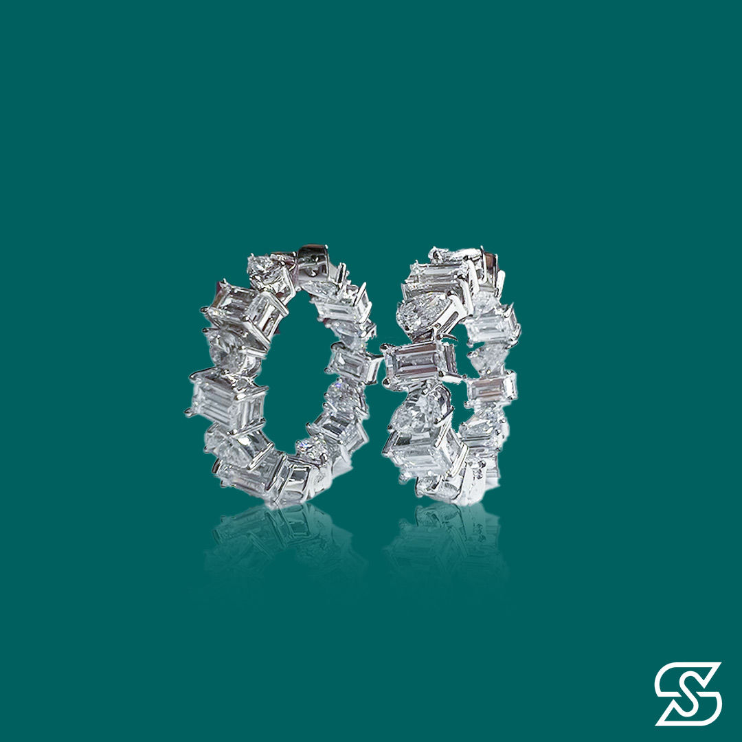 Fancy Diamond Hoops Front View