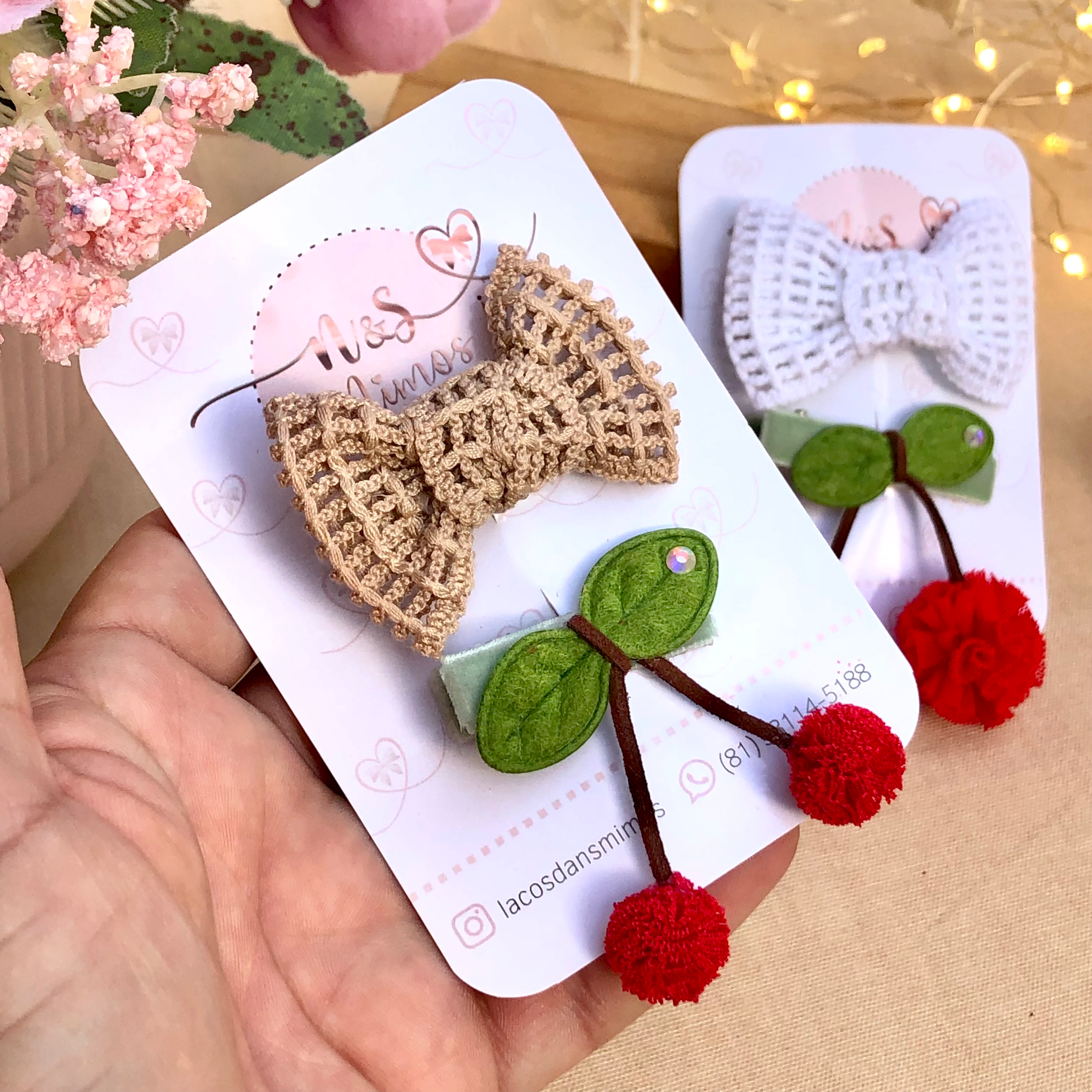 Clips Cerejinha - Lacinho Croche