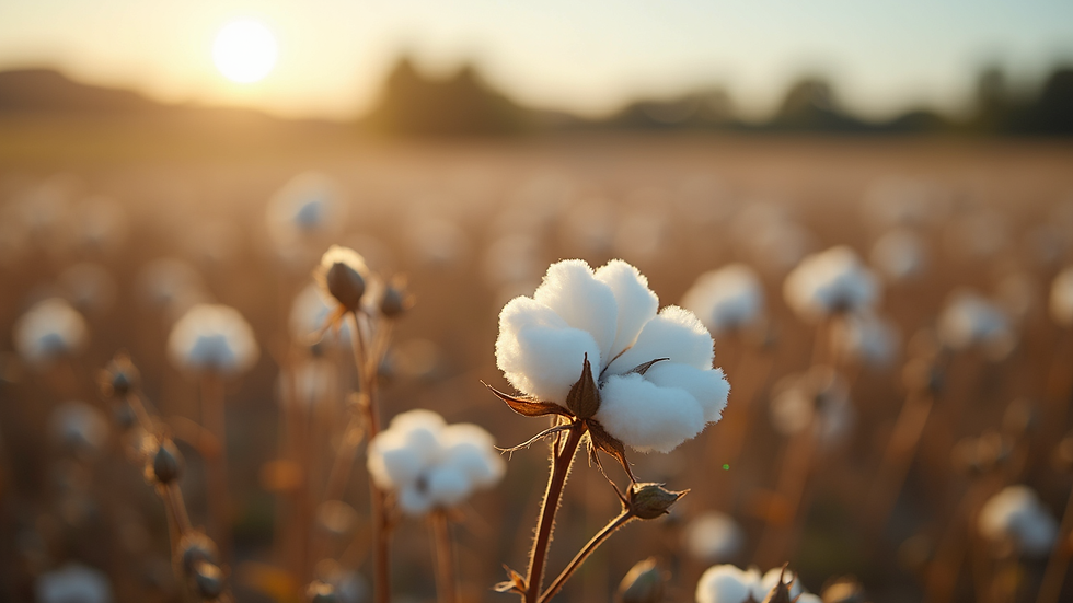 Close-up view of organic cotton plants growing in a field