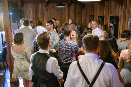 Group shot of people dancing on the dance floor