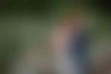 Bride and groom gazing at one another on a wooden bridge.
