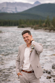 Close-up of the groom’s mountain portrait during their Kananaskis wedding