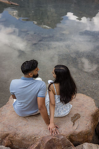 Engagement photo poses at Moraine Lake