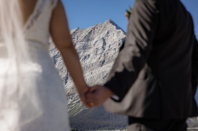 Bride and Groom hold hands close up