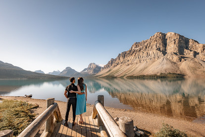 Couple sharing a quiet, intimate moment at Bow Lake