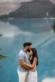 Engagement photo poses at Moraine Lake