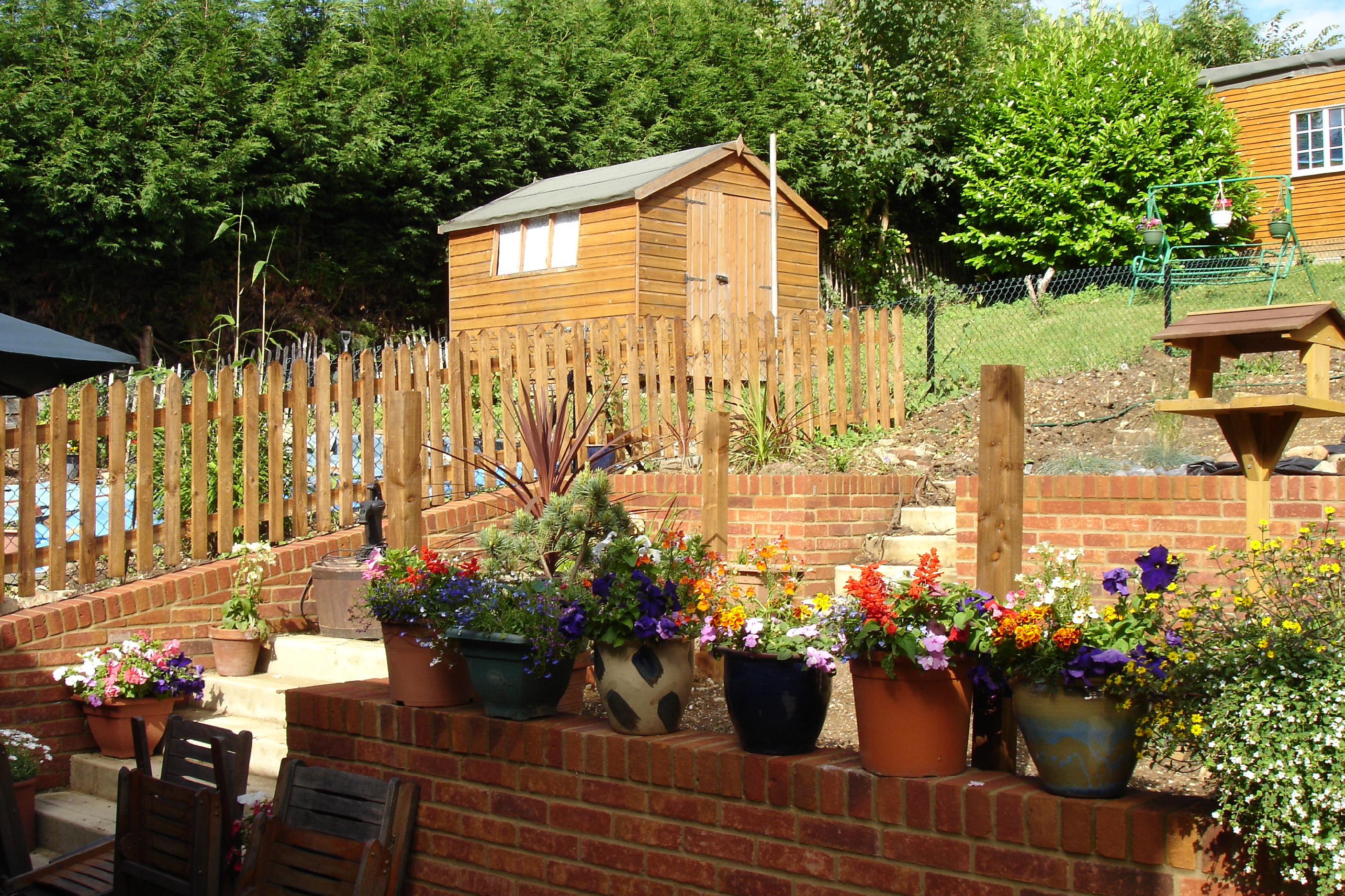 stepped garden with brick walls