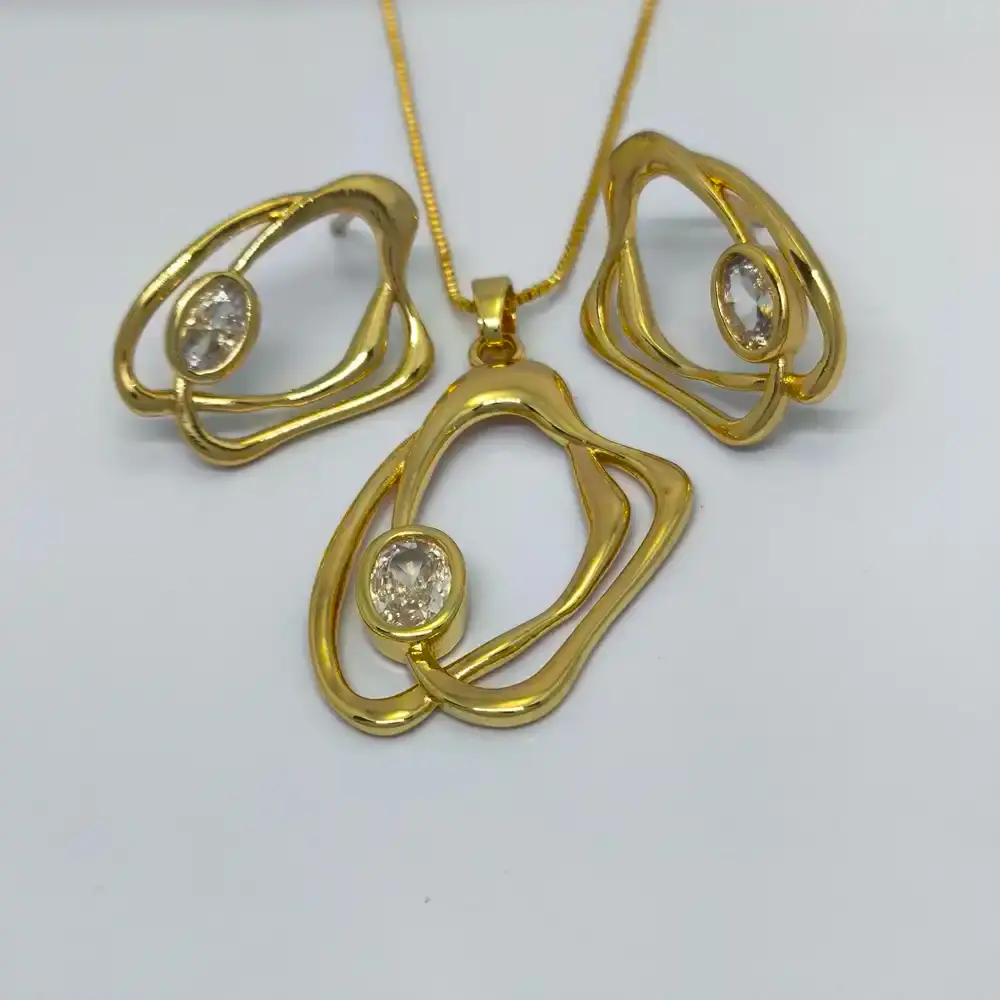 Conjunto Casual Orgânico Com Zircônia (Casual Ouro/Prata)