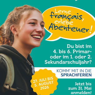 Auch im Sommer 2026 finden die Sprachferien Französisch statt. Sie bieten Schülerinnen und Schülern die Möglichkeit, ihre Französischkenntnisse während der Sommerferien auf spielerische und praxisnahe Weise zu vertiefen.