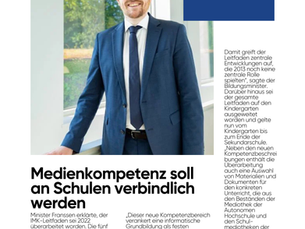 Minister Jérôme Franssen sieht, dass Medienkompetenzen zur Grundausstattung von Schülerinnen und Schülern gehören müssen