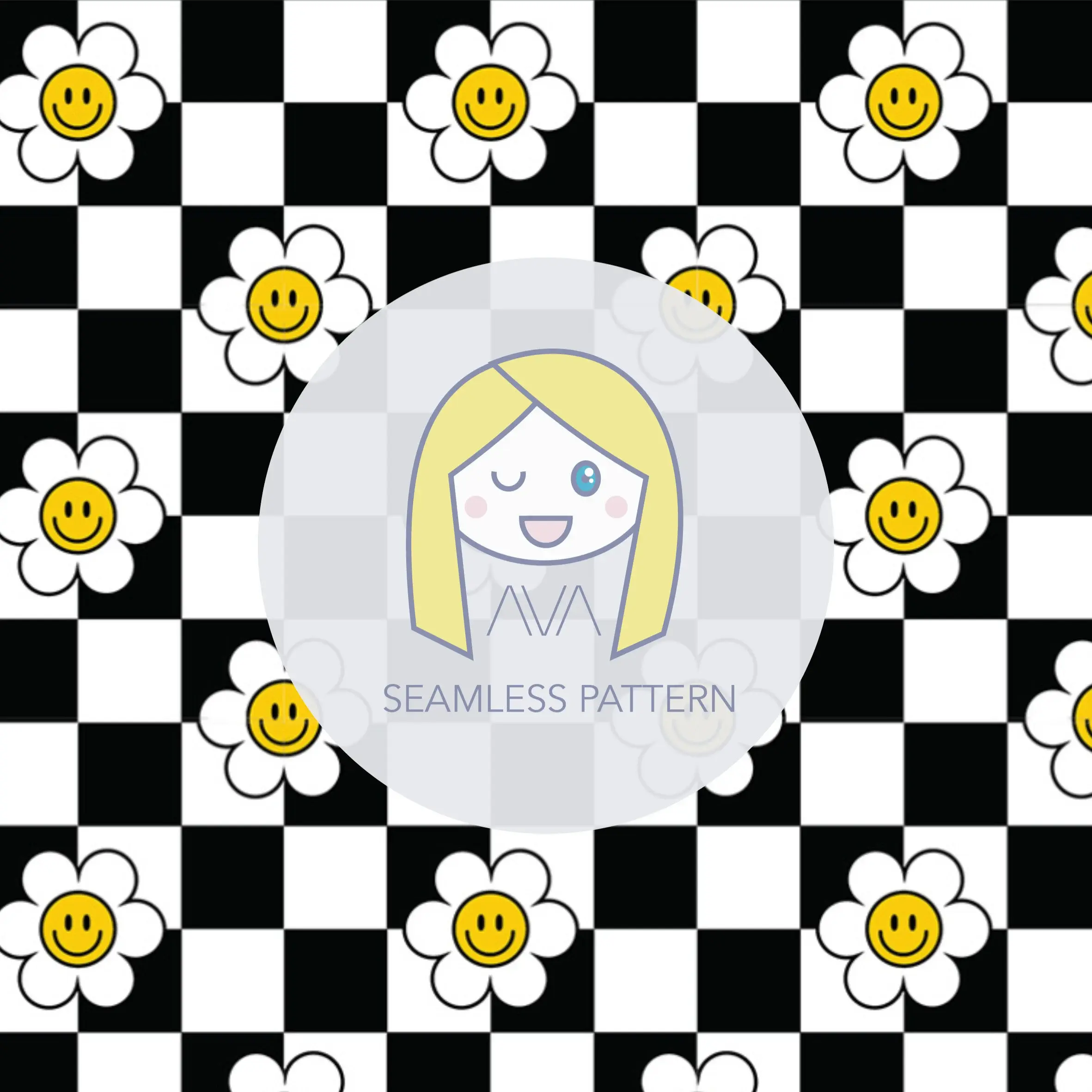 Checkerboard Daisy Black repeat file